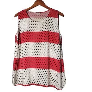 Talbots Sleeveless Blouse 1X Red White Polka Dot Rayon Top Plus Size Retro